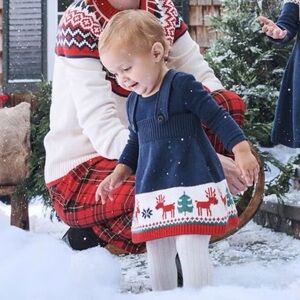 Hanna Andersson Navy Blue Knit Romper with Reindeer Pattern